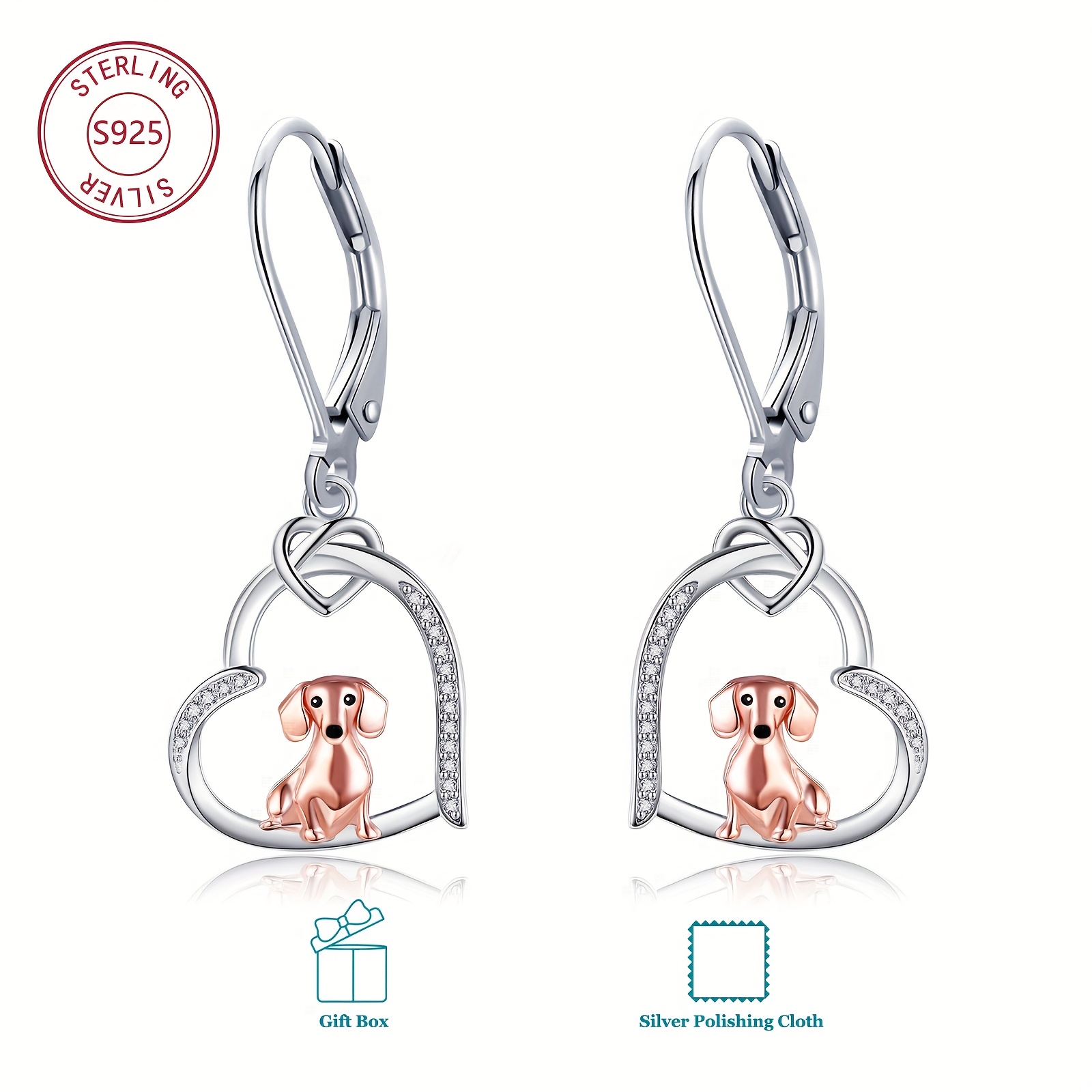 Women's 925 Sterling Silver Dachshund Leverback Earrings